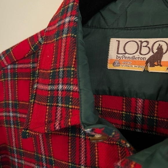 Pendleton LOBO Pristine Vintage Condition Red/Green Wool Plaid Button Down - Picture 12 of 13